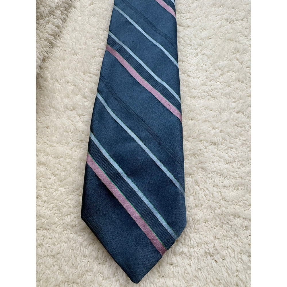 G. Galvani Necktie Tie Mens Blue Striped Good Silk Blend Classic Professional
